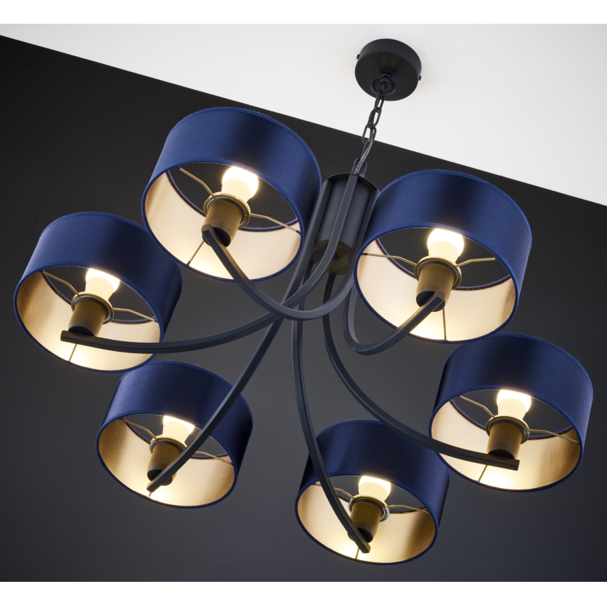 Jupiter 2102 - ARTHUR Chain-Hung Chandelier 6xE27/15W/230V Blue/Black