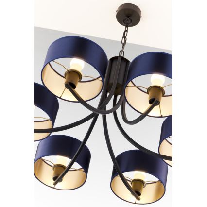 Jupiter 2102 - ARTHUR Chain-Hung Chandelier 6xE27/15W/230V Blue/Black