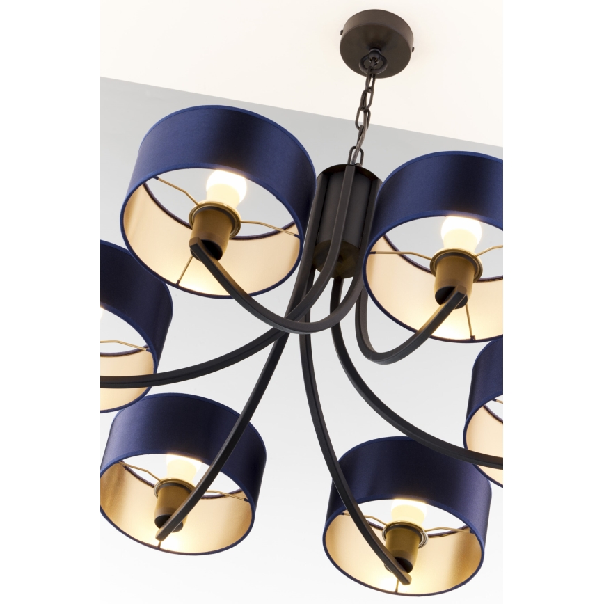Jupiter 2102 - ARTHUR Chain-Hung Chandelier 6xE27/15W/230V Blue/Black