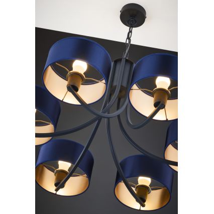 Jupiter 2102 - ARTHUR Chain-Hung Chandelier 6xE27/15W/230V Blue/Black