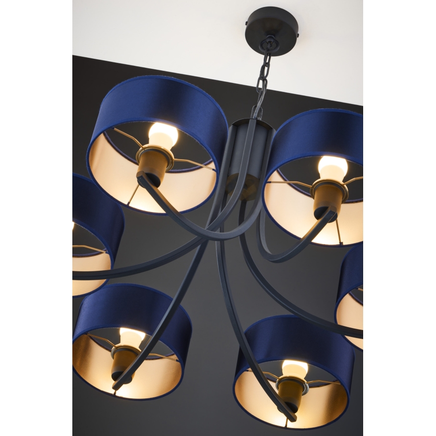 Jupiter 2102 - ARTHUR Chain-Hung Chandelier 6xE27/15W/230V Blue/Black