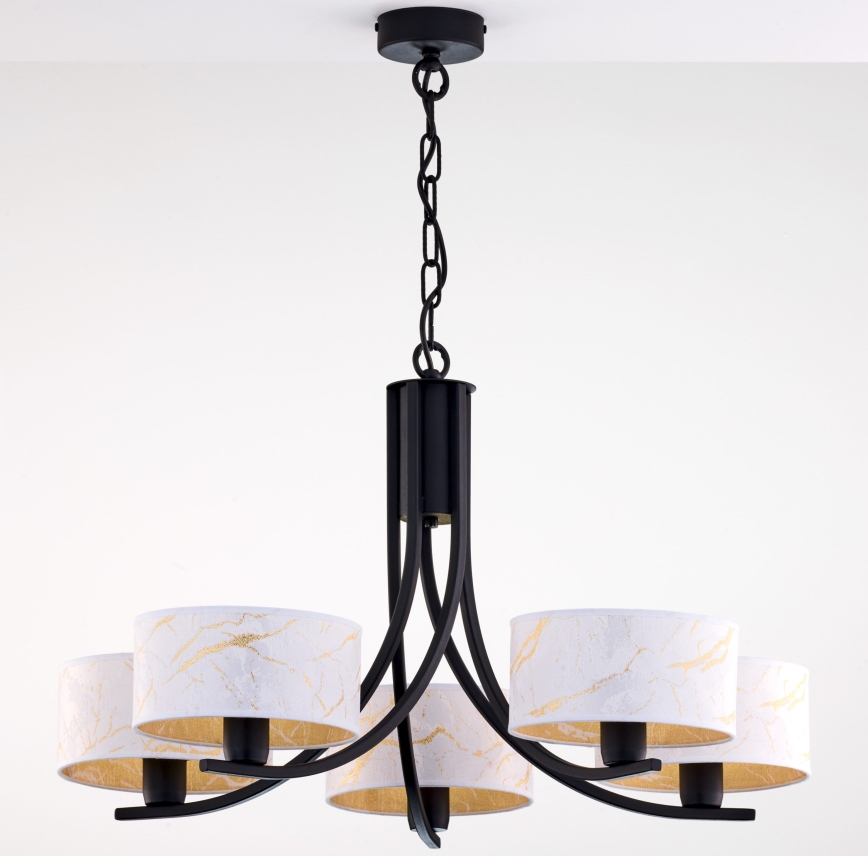 Jupiter 2104 - ARTHUR Chain-Mounted Chandelier 5xE27/15W/230V white/black/marble effect