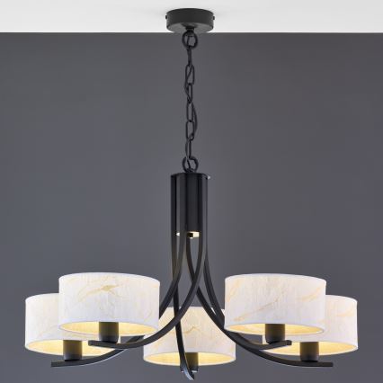 Jupiter 2104 - ARTHUR Chain-Mounted Chandelier 5xE27/15W/230V white/black/marble effect