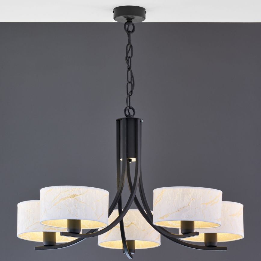 Jupiter 2104 - ARTHUR Chain-Mounted Chandelier 5xE27/15W/230V white/black/marble effect