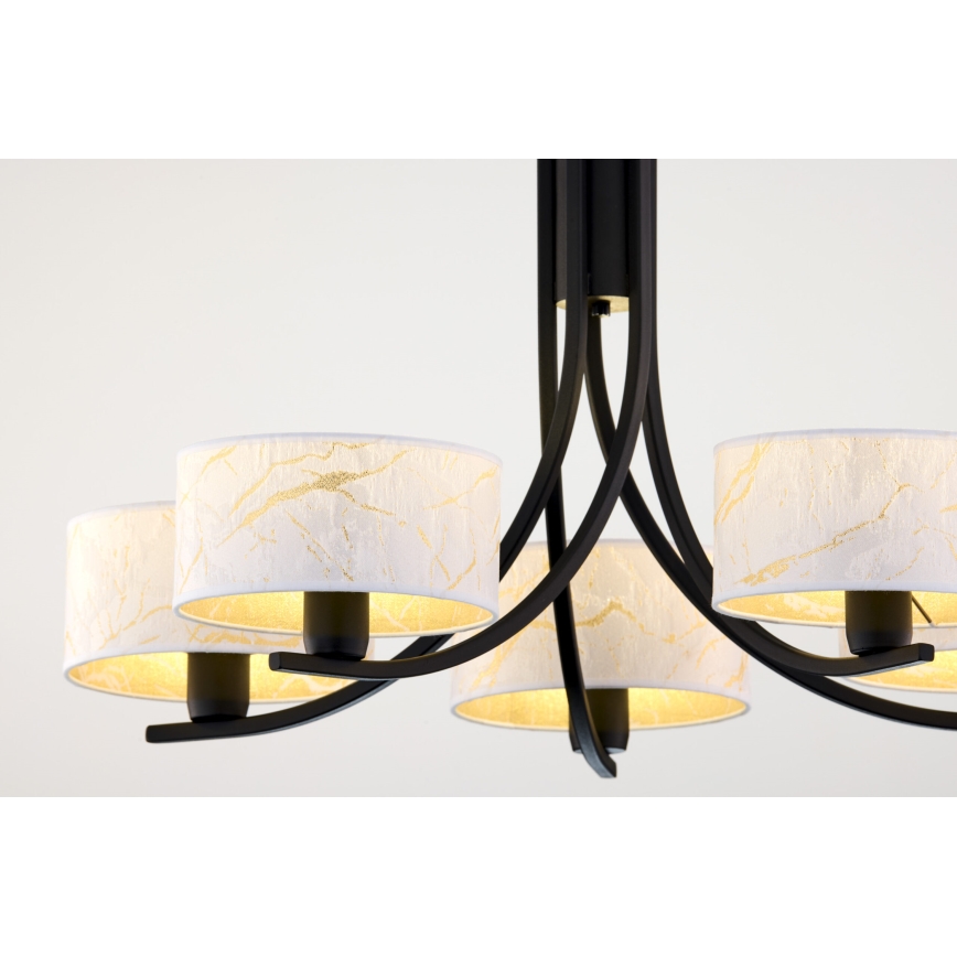 Jupiter 2104 - ARTHUR Chain-Mounted Chandelier 5xE27/15W/230V white/black/marble effect