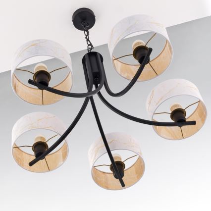 Jupiter 2104 - ARTHUR Chain-Mounted Chandelier 5xE27/15W/230V white/black/marble effect