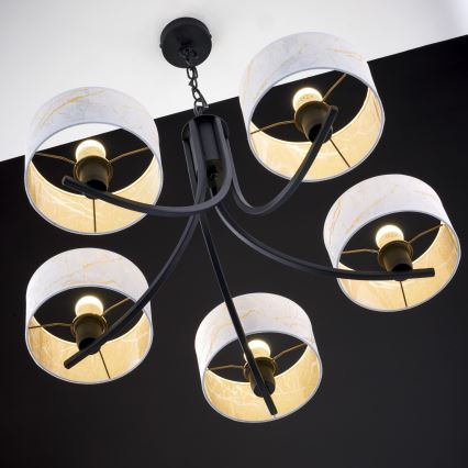 Jupiter 2104 - ARTHUR Chain-Mounted Chandelier 5xE27/15W/230V white/black/marble effect