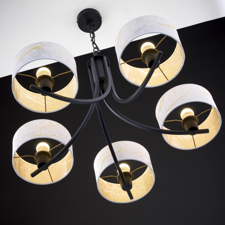 Jupiter 2104 - ARTHUR Chain-Mounted Chandelier 5xE27/15W/230V white/black/marble effect
