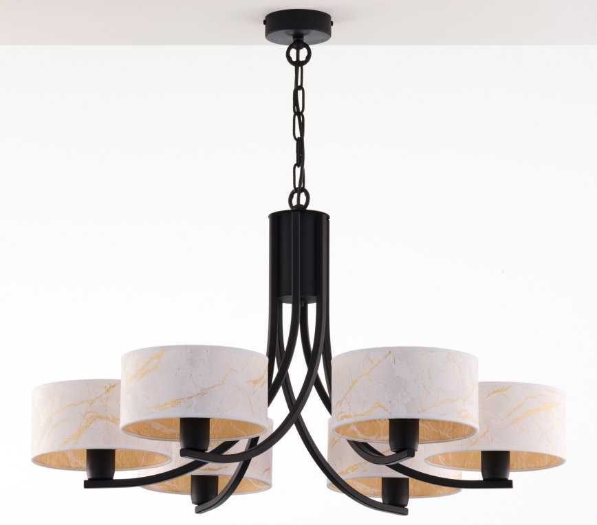 Jupiter 2105 - ARTHUR chain-hung chandelier 6xE27/15W/230V white/black/marble finish