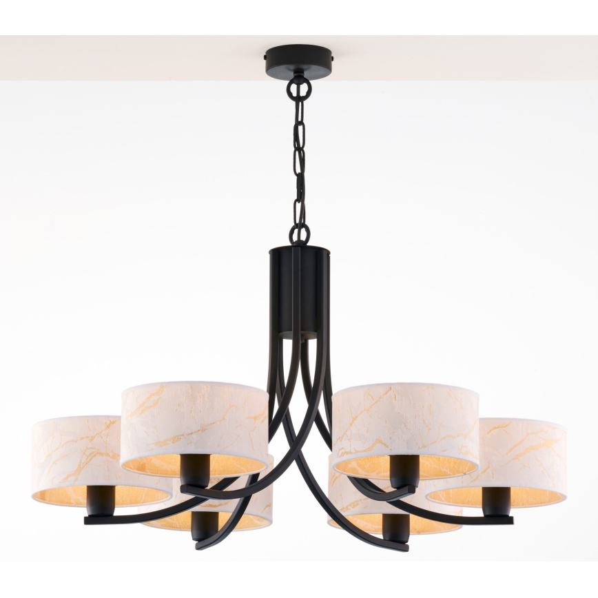 Jupiter 2105 - ARTHUR chain-hung chandelier 6xE27/15W/230V white/black/marble finish