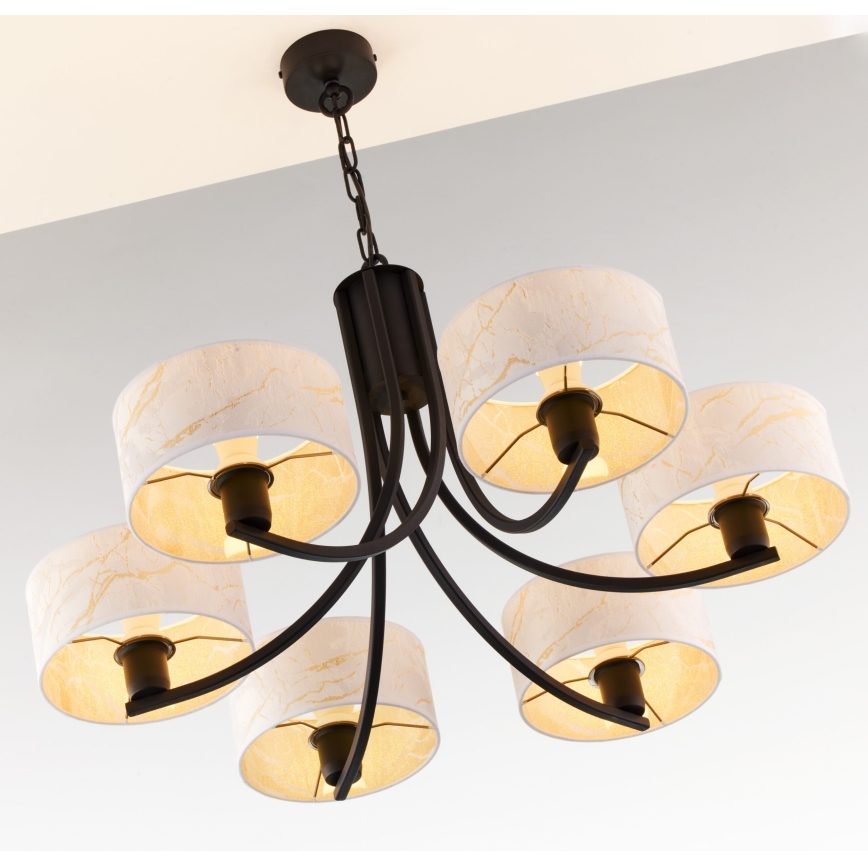 Jupiter 2105 - ARTHUR chain-hung chandelier 6xE27/15W/230V white/black/marble finish
