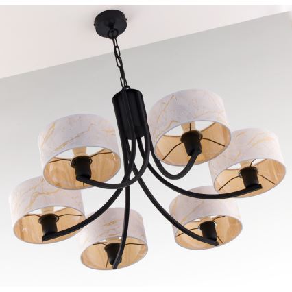 Jupiter 2105 - ARTHUR chain-hung chandelier 6xE27/15W/230V white/black/marble finish