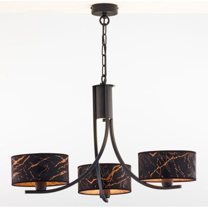 Jupiter 2106 - Chain-hung chandelier ARTHUR 3xE27/15W/230V black/orange/marble decor