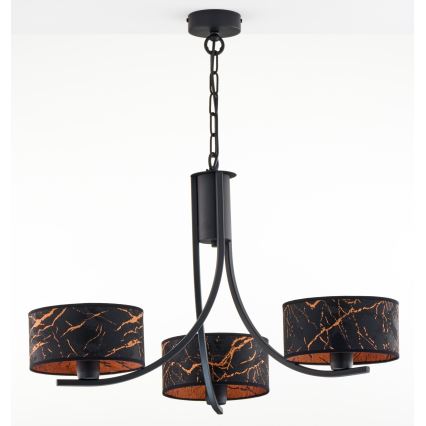 Jupiter 2106 - Chain-hung chandelier ARTHUR 3xE27/15W/230V black/orange/marble decor