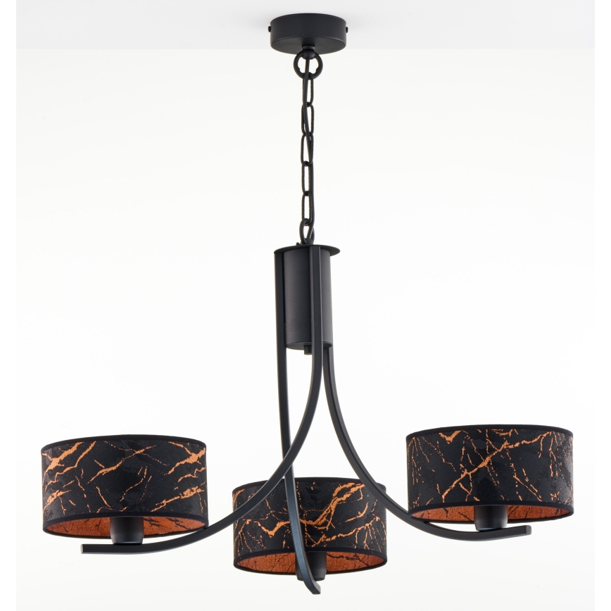 Jupiter 2106 - Chain-hung chandelier ARTHUR 3xE27/15W/230V black/orange/marble decor