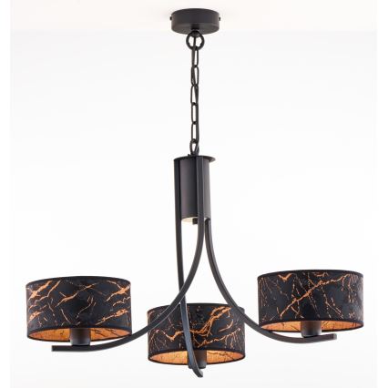 Jupiter 2106 - Chain-hung chandelier ARTHUR 3xE27/15W/230V black/orange/marble decor