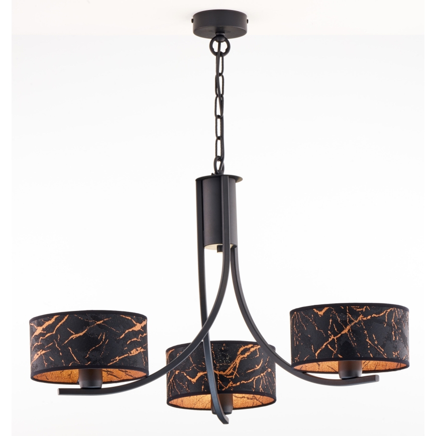 Jupiter 2106 - Chain-hung chandelier ARTHUR 3xE27/15W/230V black/orange/marble decor