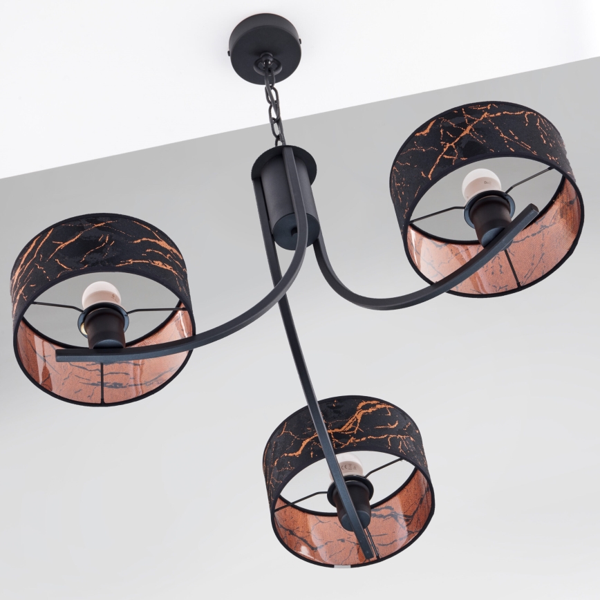 Jupiter 2106 - Chain-hung chandelier ARTHUR 3xE27/15W/230V black/orange/marble decor