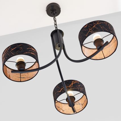 Jupiter 2106 - Chain-hung chandelier ARTHUR 3xE27/15W/230V black/orange/marble decor