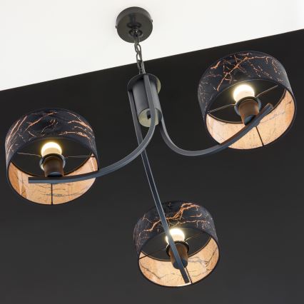Jupiter 2106 - Chain-hung chandelier ARTHUR 3xE27/15W/230V black/orange/marble decor