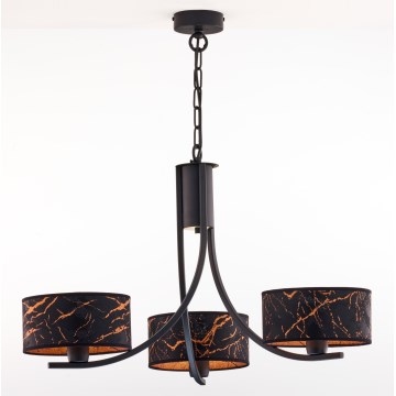 Jupiter 2106 - Chain-hung chandelier ARTHUR 3xE27/15W/230V black/orange/marble decor