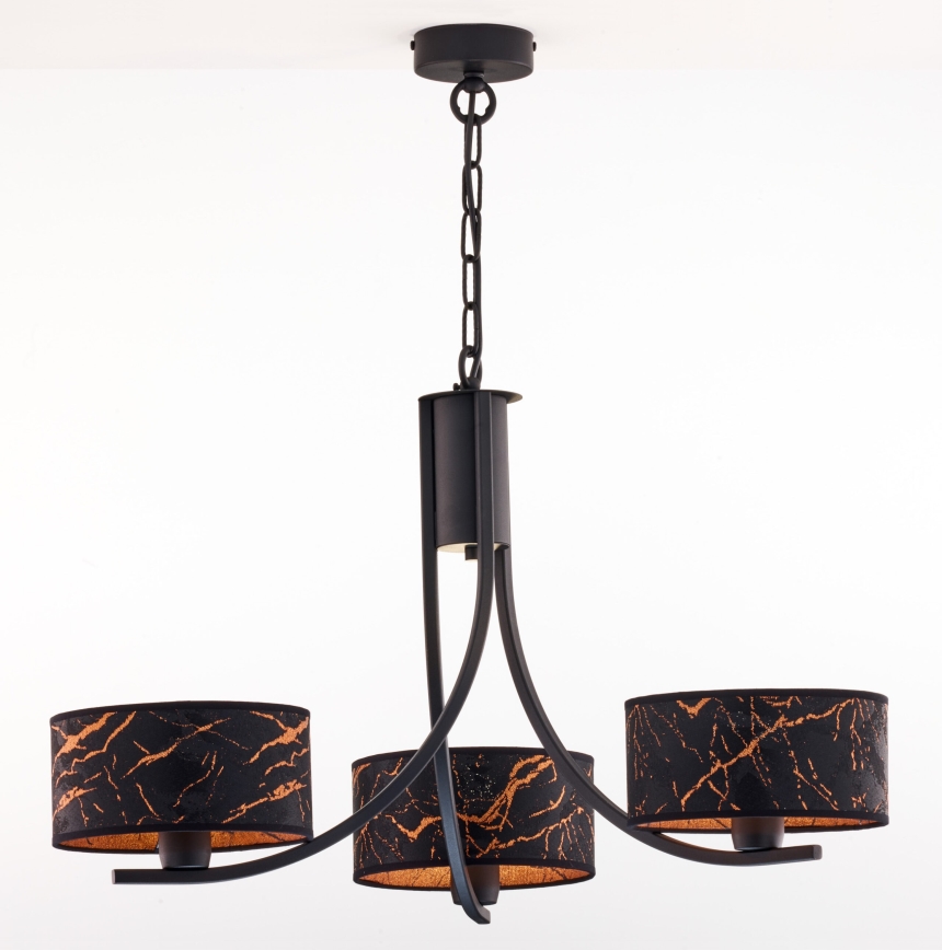 Jupiter 2106 - Chain-hung chandelier ARTHUR 3xE27/15W/230V black/orange/marble decor