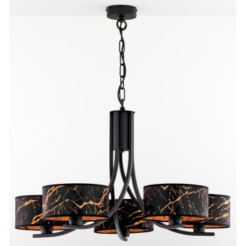 Jupiter 2107 - ARTHUR Chain-Hung Chandelier 5xE27/15W/230V Black/Orange/Marble Finish