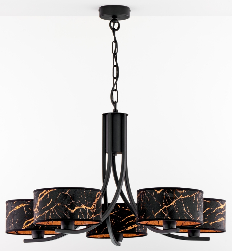 Jupiter 2107 - ARTHUR Chain-Hung Chandelier 5xE27/15W/230V Black/Orange/Marble Finish