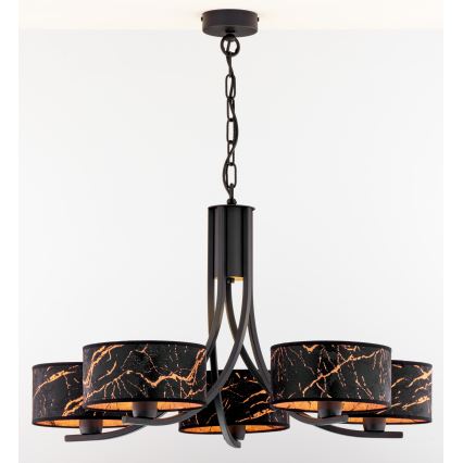 Jupiter 2107 - ARTHUR Chain-Hung Chandelier 5xE27/15W/230V Black/Orange/Marble Finish