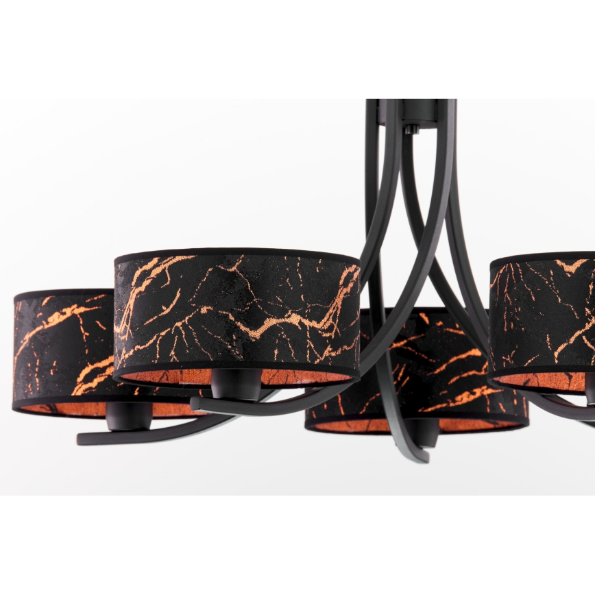 Jupiter 2107 - ARTHUR Chain-Hung Chandelier 5xE27/15W/230V Black/Orange/Marble Finish