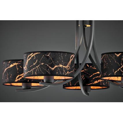 Jupiter 2107 - ARTHUR Chain-Hung Chandelier 5xE27/15W/230V Black/Orange/Marble Finish