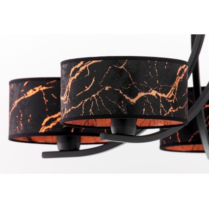 Jupiter 2107 - ARTHUR Chain-Hung Chandelier 5xE27/15W/230V Black/Orange/Marble Finish