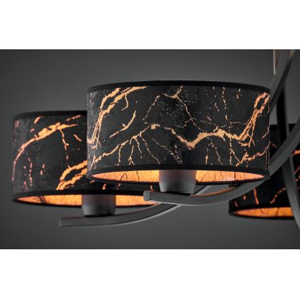 Jupiter 2107 - ARTHUR Chain-Hung Chandelier 5xE27/15W/230V Black/Orange/Marble Finish