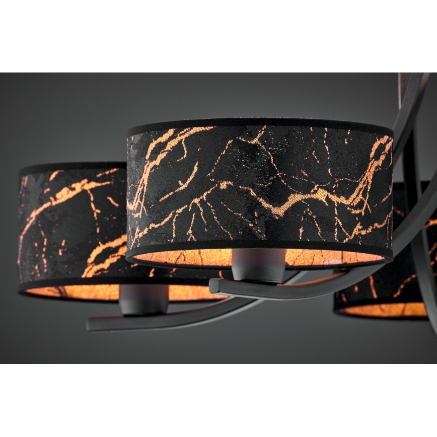 Jupiter 2107 - ARTHUR Chain-Hung Chandelier 5xE27/15W/230V Black/Orange/Marble Finish