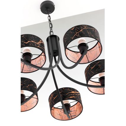 Jupiter 2107 - ARTHUR Chain-Hung Chandelier 5xE27/15W/230V Black/Orange/Marble Finish