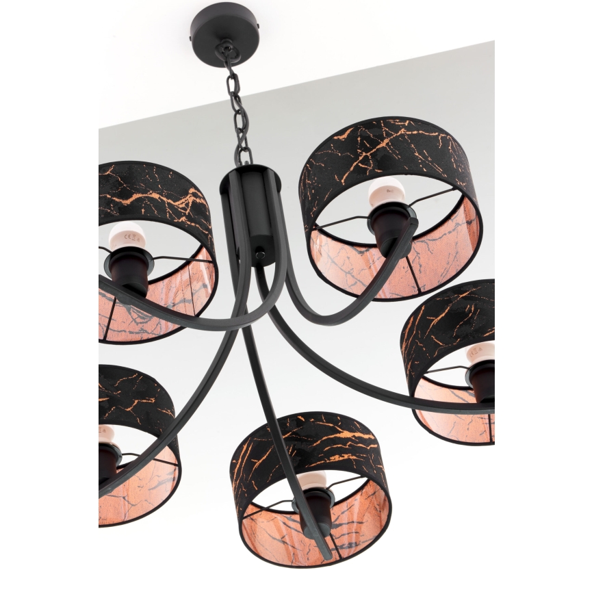 Jupiter 2107 - ARTHUR Chain-Hung Chandelier 5xE27/15W/230V Black/Orange/Marble Finish