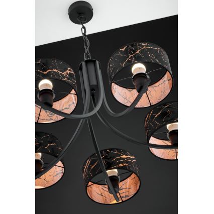 Jupiter 2107 - ARTHUR Chain-Hung Chandelier 5xE27/15W/230V Black/Orange/Marble Finish