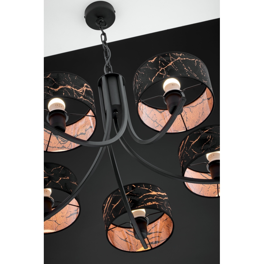Jupiter 2107 - ARTHUR Chain-Hung Chandelier 5xE27/15W/230V Black/Orange/Marble Finish