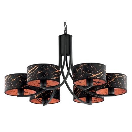 Jupiter 2108 - ARTHUR chain-hung chandelier 6xE27/15W/230V black/orange/marble decor
