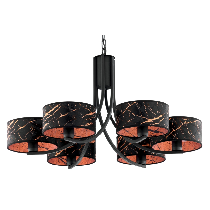 Jupiter 2108 - ARTHUR chain-hung chandelier 6xE27/15W/230V black/orange/marble decor