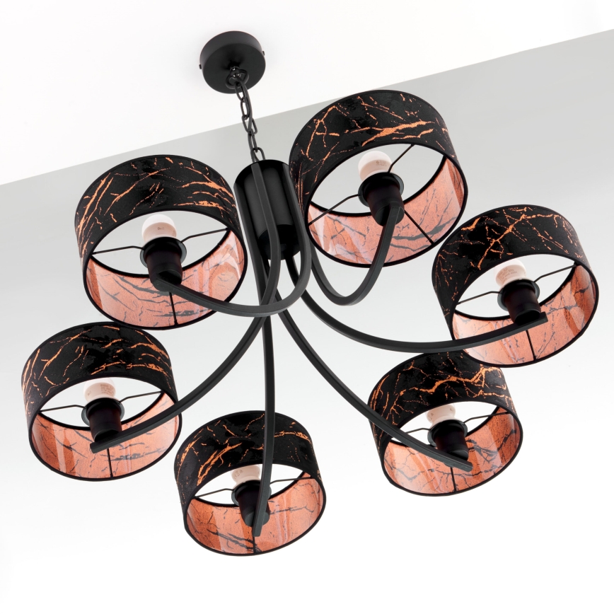 Jupiter 2108 - ARTHUR chain-hung chandelier 6xE27/15W/230V black/orange/marble decor