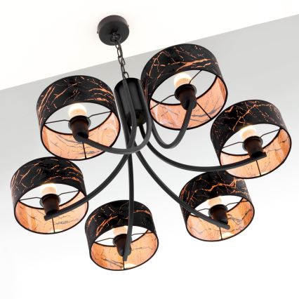 Jupiter 2108 - ARTHUR chain-hung chandelier 6xE27/15W/230V black/orange/marble decor