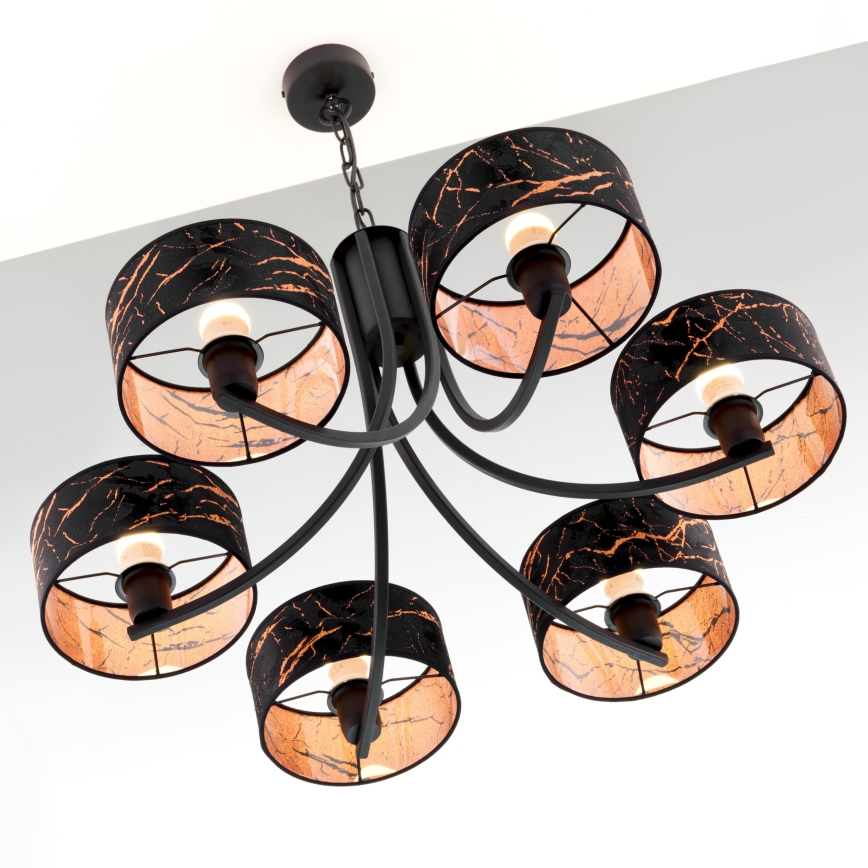 Jupiter 2108 - ARTHUR chain-hung chandelier 6xE27/15W/230V black/orange/marble decor