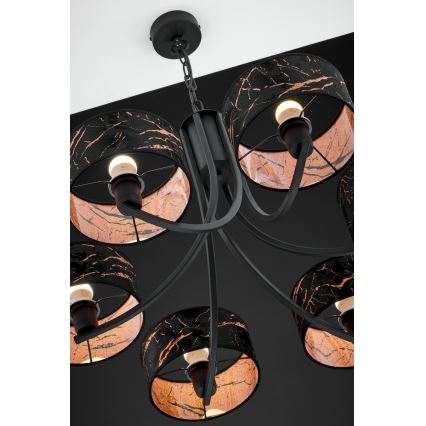 Jupiter 2108 - ARTHUR chain-hung chandelier 6xE27/15W/230V black/orange/marble decor