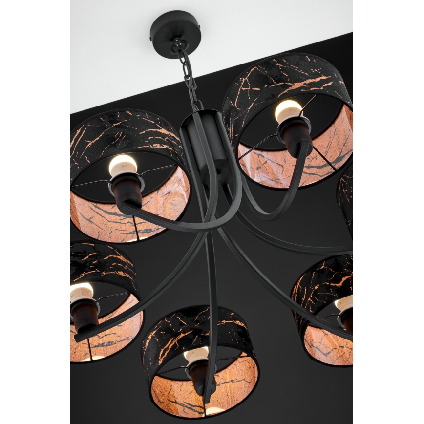 Jupiter 2108 - ARTHUR chain-hung chandelier 6xE27/15W/230V black/orange/marble decor