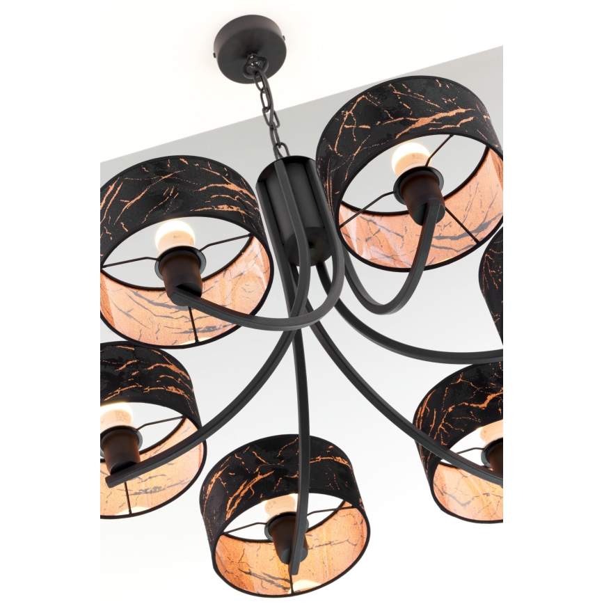 Jupiter 2108 - ARTHUR chain-hung chandelier 6xE27/15W/230V black/orange/marble decor