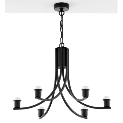 Jupiter 2108 - ARTHUR chain-hung chandelier 6xE27/15W/230V black/orange/marble decor