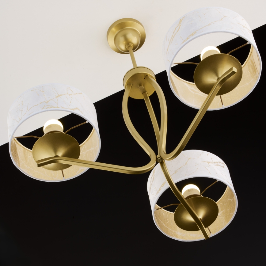 Jupiter 2109 - Rod-mounted chandelier KASZMIR 3xE27/15W/230V white/gold/marble effect