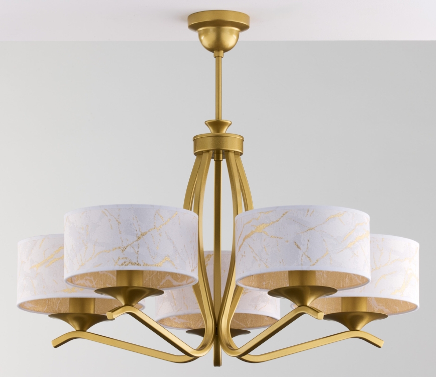 Jupiter 2110 - KASZMIR Rod Chandelier, 5x E27/15W/230V, White/Gold/Marble Effect