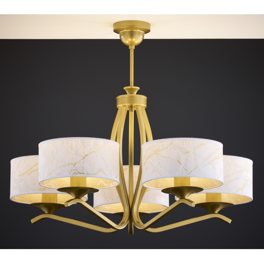 Jupiter 2110 - KASZMIR Rod Chandelier, 5x E27/15W/230V, White/Gold/Marble Effect